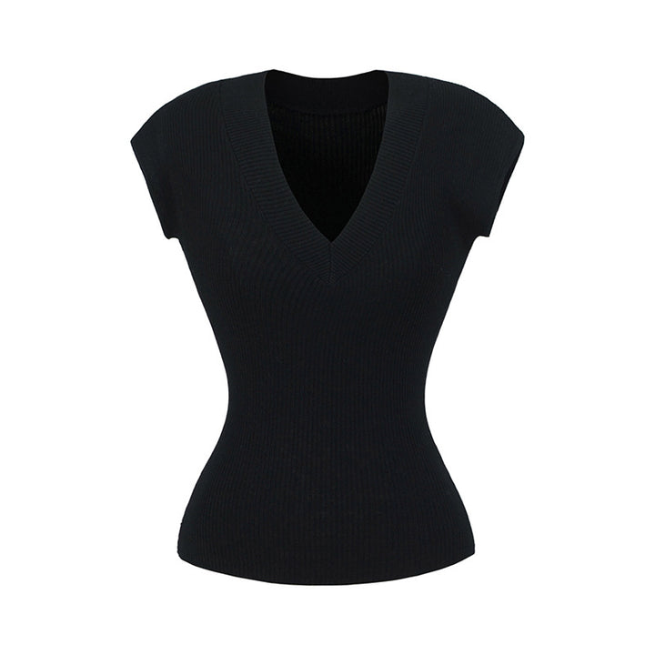 Dame figursyet V-hals top i elastisk materiale Stilla