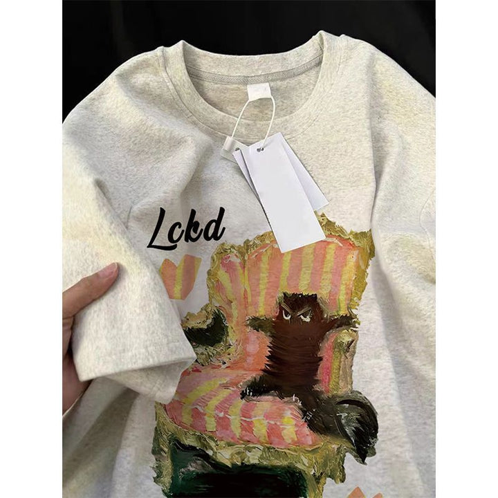 Kvinders sweatshirt med humoristisk katte design Stilla