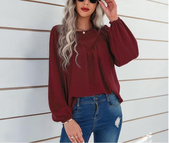 Dame Elegant og afslappet bluse skjorte med puffærmer Stilla