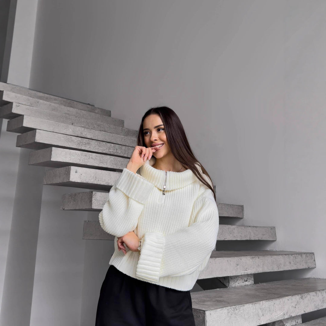 Kvinders hyggelige zip-bluse med brede ærmeoptræk Stilla