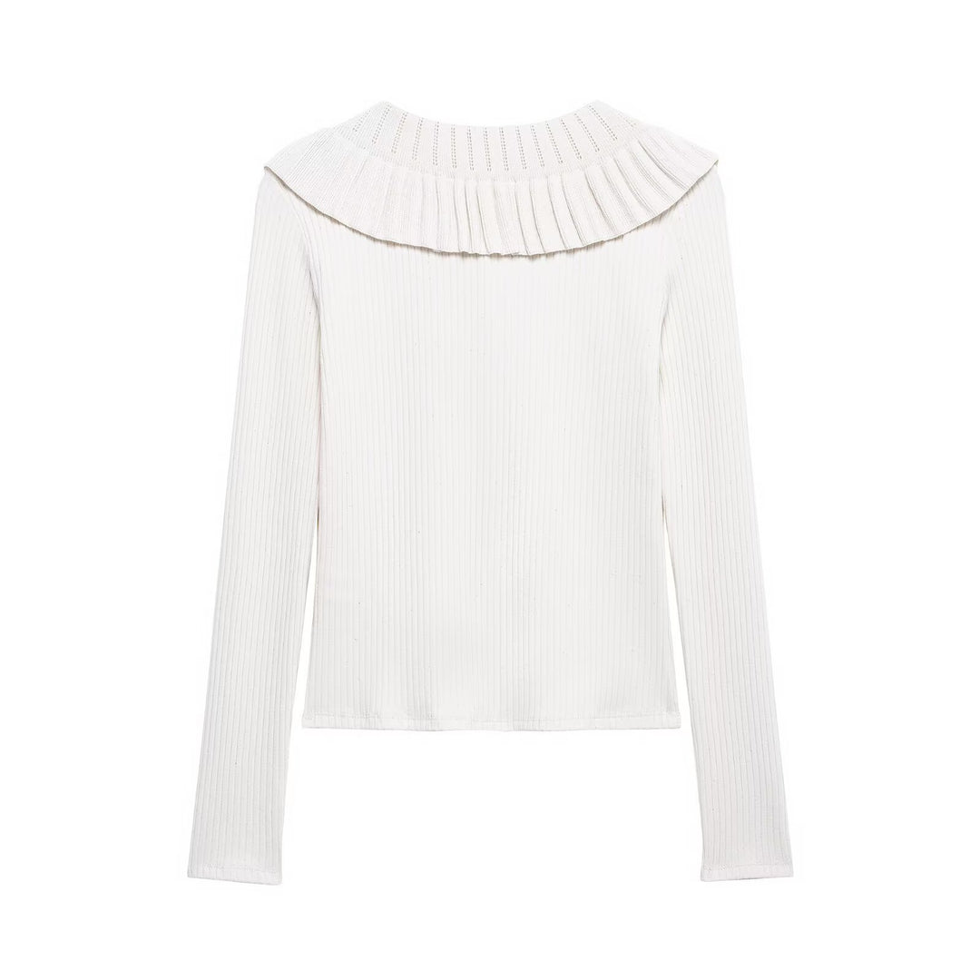 Femme Stilfuld Langærmet Bluse med Plissékrave og Dekorativt Bånd Stilla