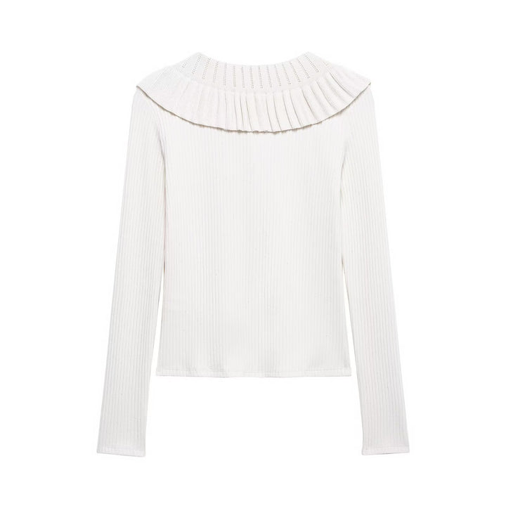 Femme Stilfuld Langærmet Bluse med Plissékrave og Dekorativt Bånd Stilla