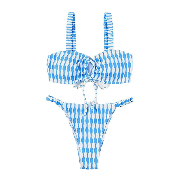 Dame Bandeau-Bikini med legende binde detaljer og geometrisk mønster Stilla