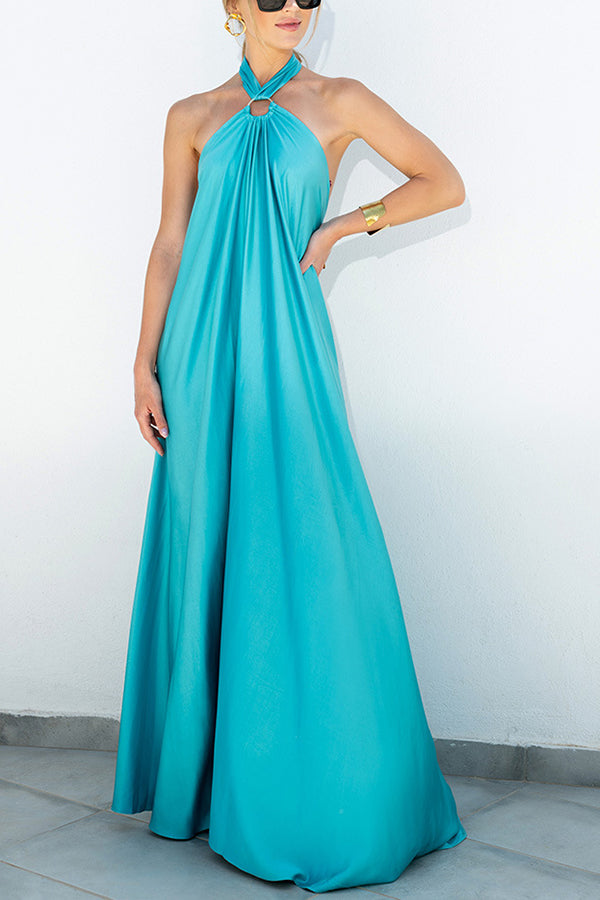 Stilla | Ring Halter Neck Rygløs Maxi Kjole