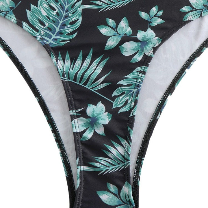 Dame bikini-sæt med langærmet crop-top og floral high-waist slip Stilla