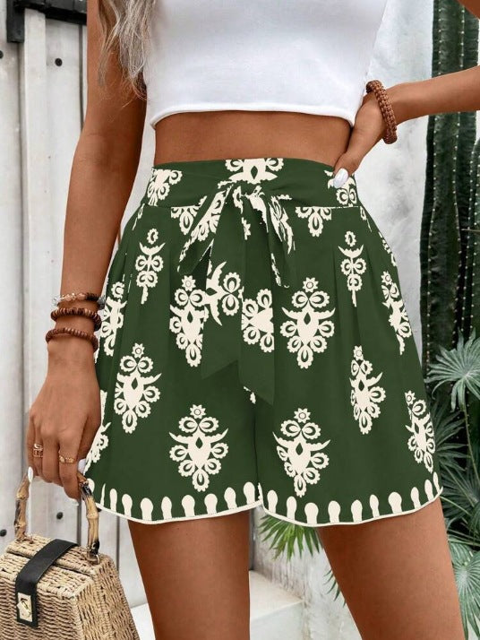Dame sommerlige chino-shorts med bindebælte Skovae