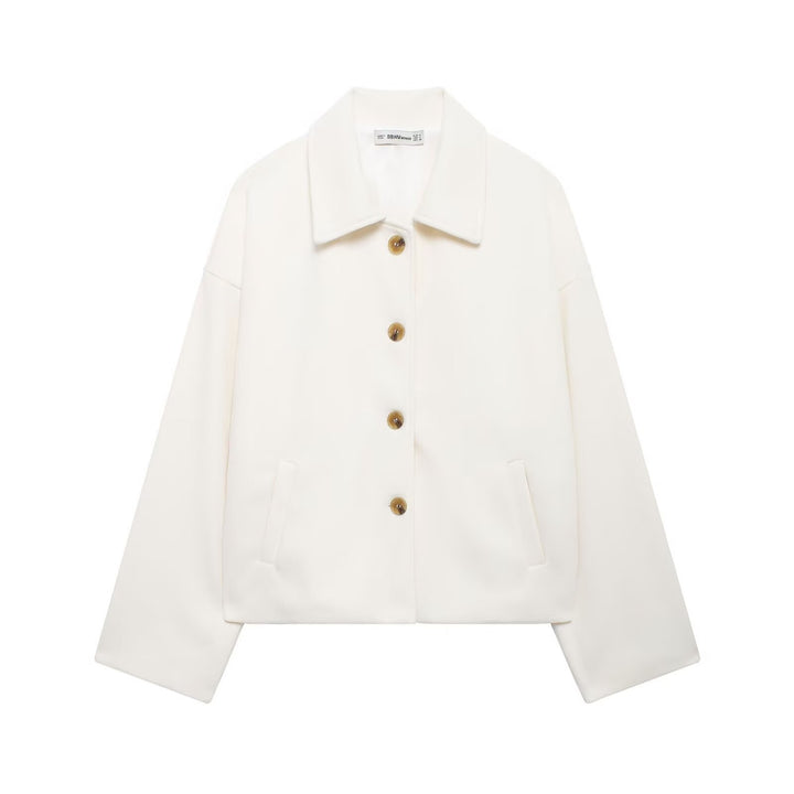 Dame cropped overgangsjakke med praktiske knapdetaljer og store lommer Stilla
