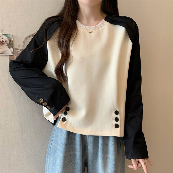 Femme Cropped Button-Front Top med kontrastærme-detalje Stilla