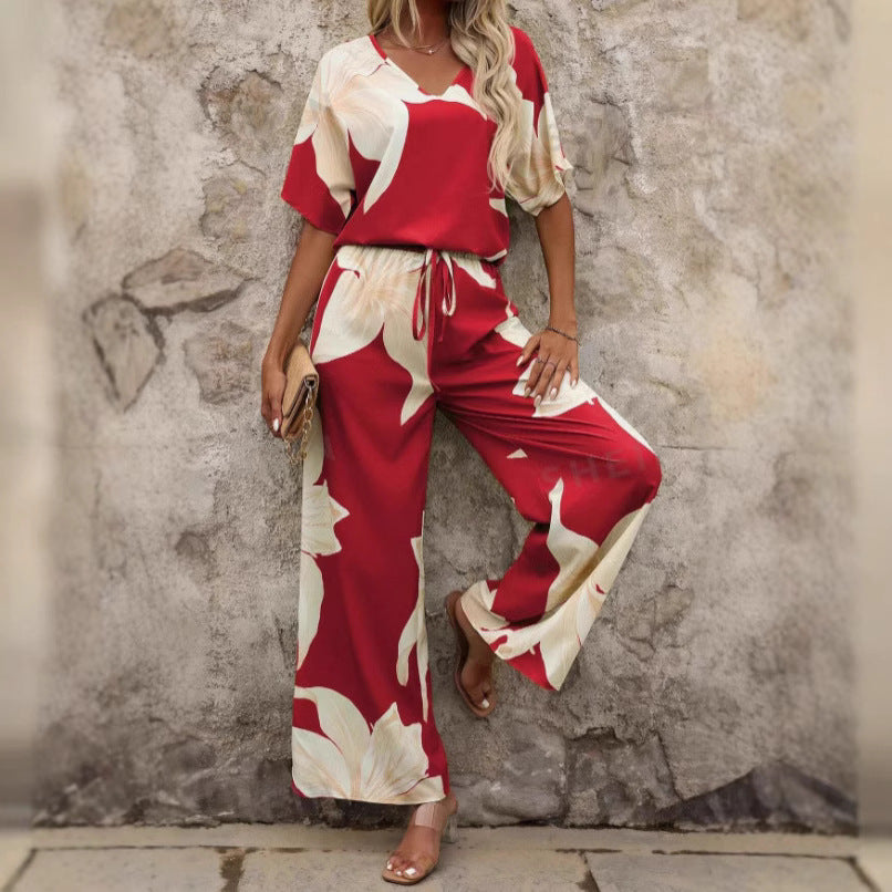 Dame Floral Print Bred Ben Overall Sæt Stilla