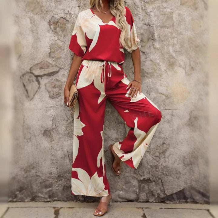 Dame Floral Print Bred Ben Overall Sæt Stilla