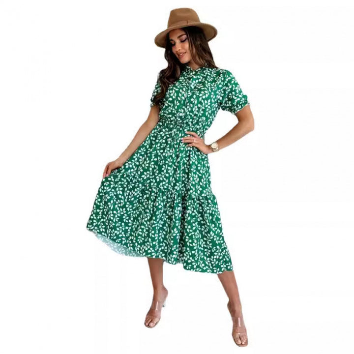 Dame Floral Print Høj-Lav Midi Kjole Stilla