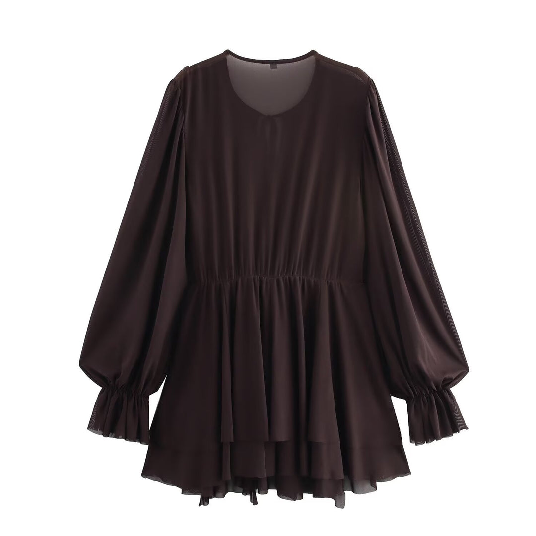 Dame Rynket bluse med brede ærmer og elegant snøring Stilla