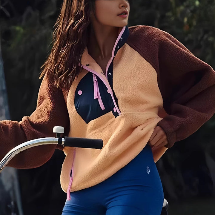 Dame fleece-trøje med funktionel lynlås og farverigt design Stilla