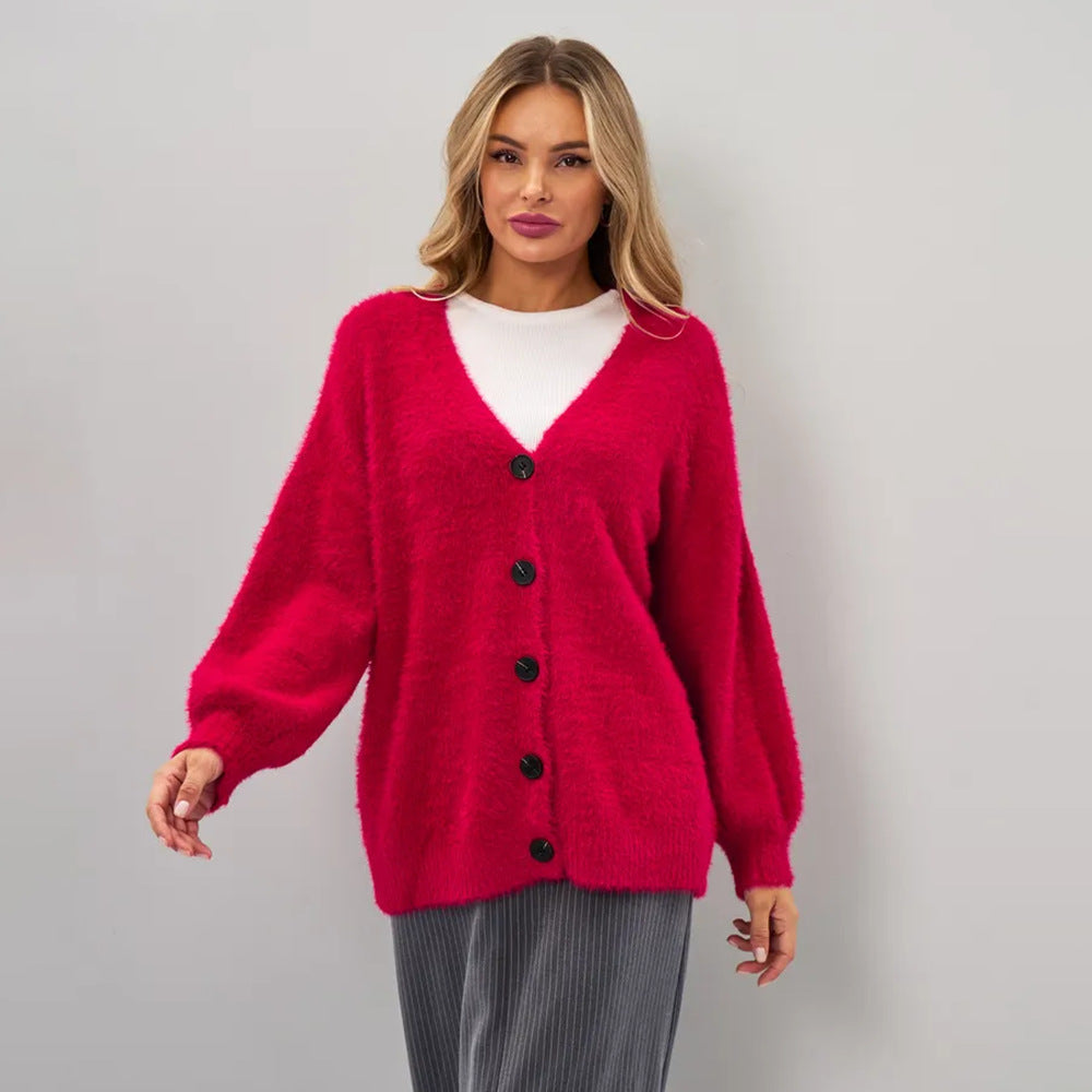 Femme Oversize Knapper Fuzzy Strik cardigan Stilla
