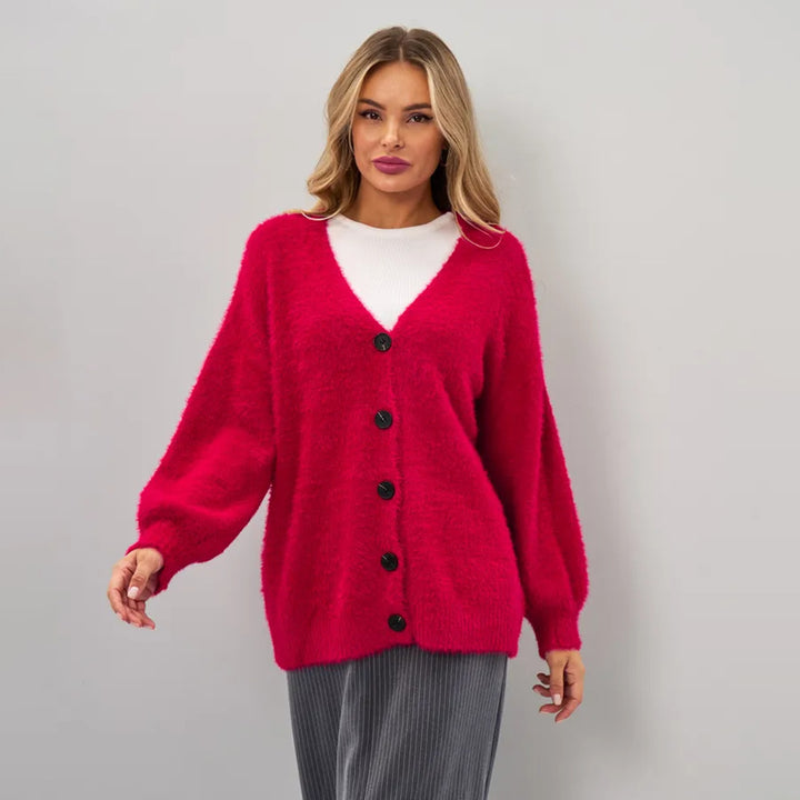 Femme Oversize Knapper Fuzzy Strik cardigan Stilla