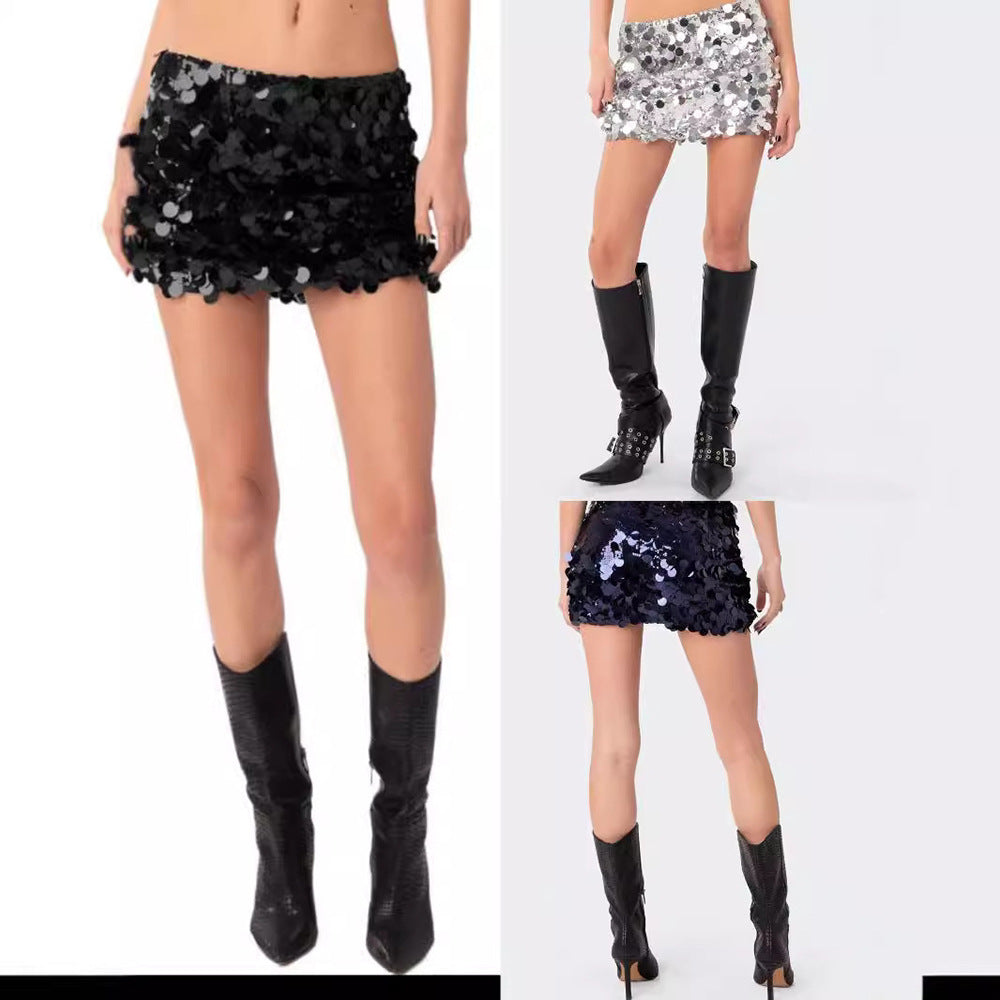 Dame Metallic Pailletter Mini Nederdel Stilla