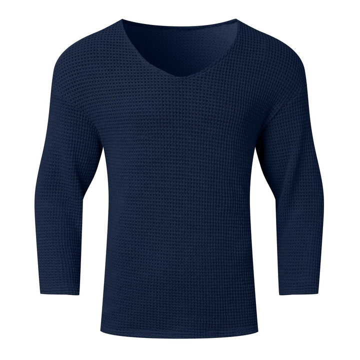 Herrer V-udskæring vaffelmønster sweater med 3/4-ærmer Stilla