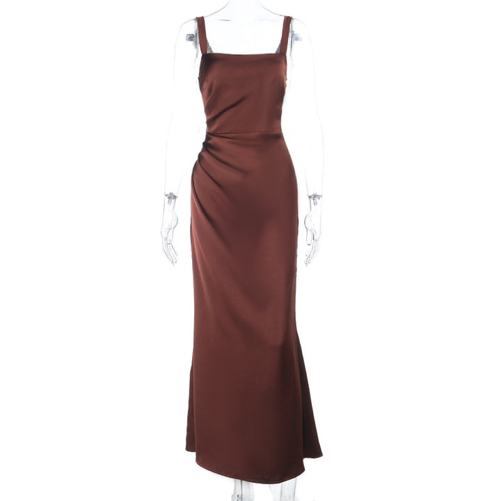 Dame Elegant Satin-Maxikjole med smalle stropper Skovae