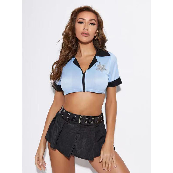Dame Politkostume med figursyet cropped top og svajende mini nederdel Skovae