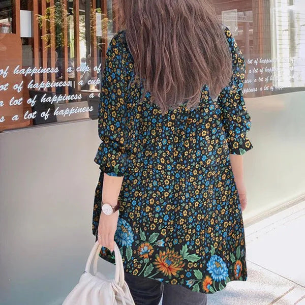 Dame tunika-shirt med blomsterdesign og elastiske ærmer Stilla