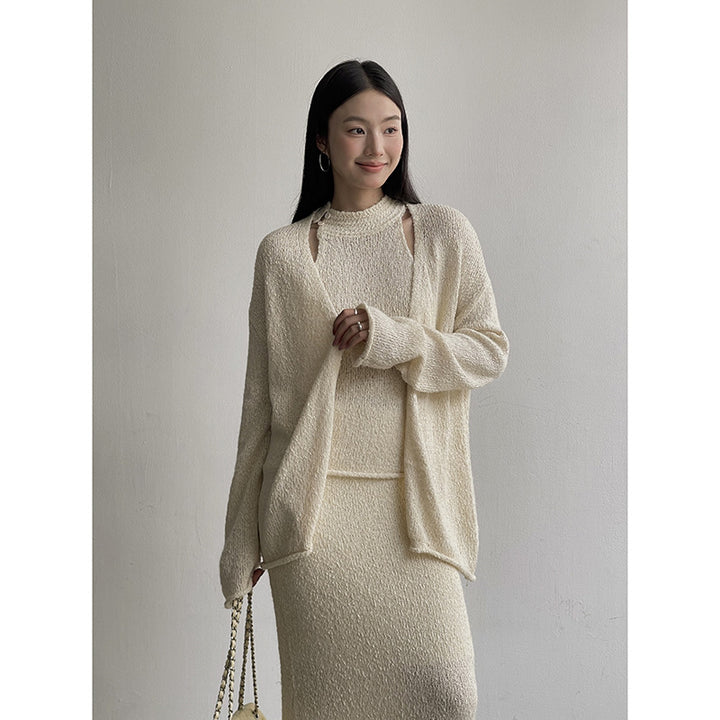 Dame elegant strikket ensemble med åben skulder og relaxed fit Stilla