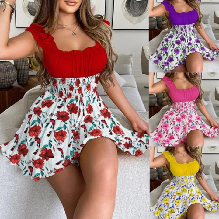 Dame Floral Print Mini Kjole med Rynkede Ærmer Stilla