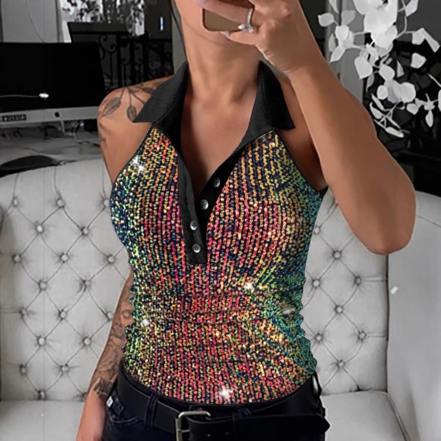 Dame Strassbesat Leopardmønster Top Stilla