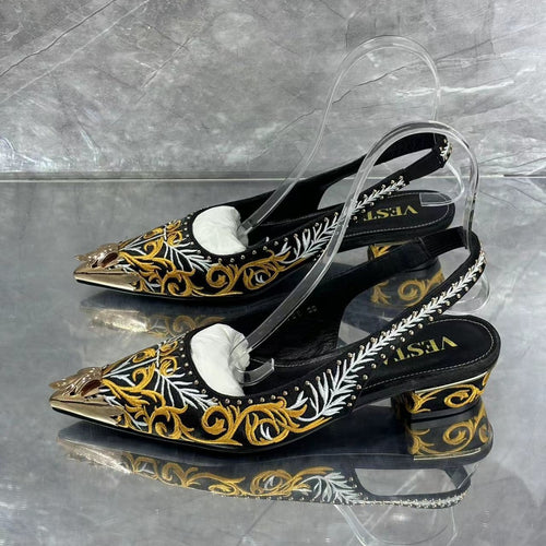 Femme Ornate Spids-Tå Slingback Ballerinas Stilla