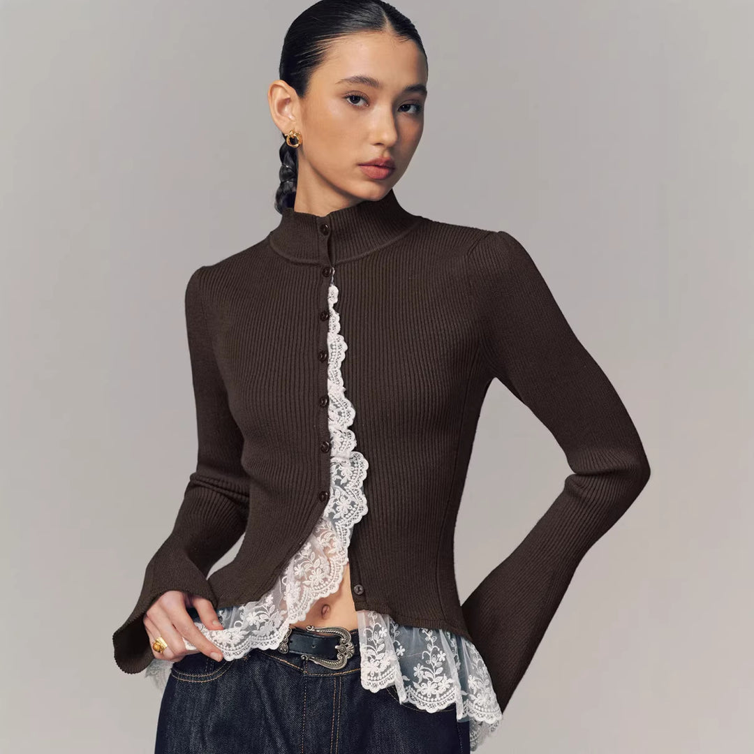 Dame cardigan med blonder og moderne peplum Stilla