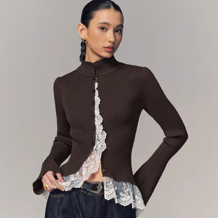Dame cardigan med blonder og moderne peplum Stilla