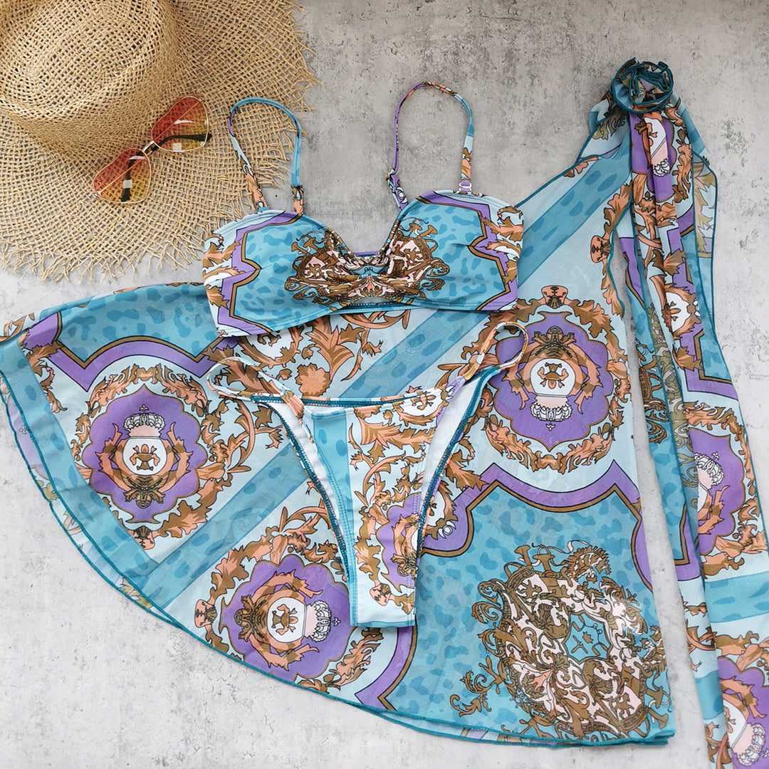 Dame bikini sæt med floral tryk og smart overkjole Stilla