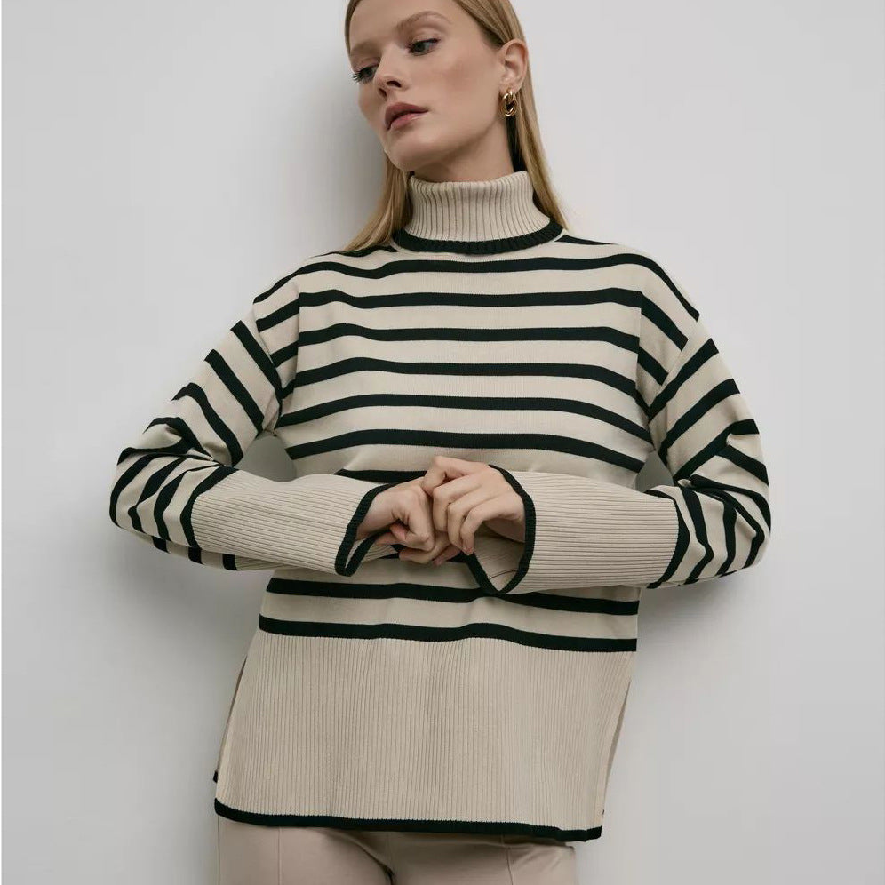 Dame stribet pullover med rullekrave og struktureret design Stilla