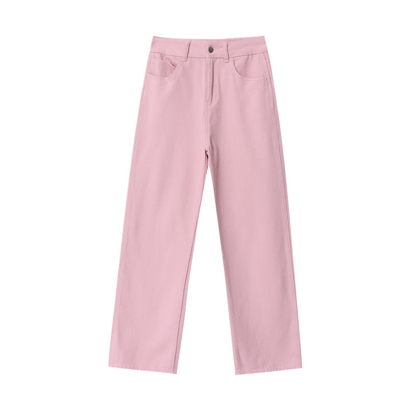 Kvindernes Casual Høj Talje Jeans med Bred Ben Stilla