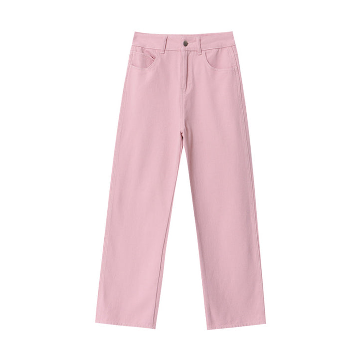Kvindernes Casual Høj Talje Jeans med Bred Ben Stilla