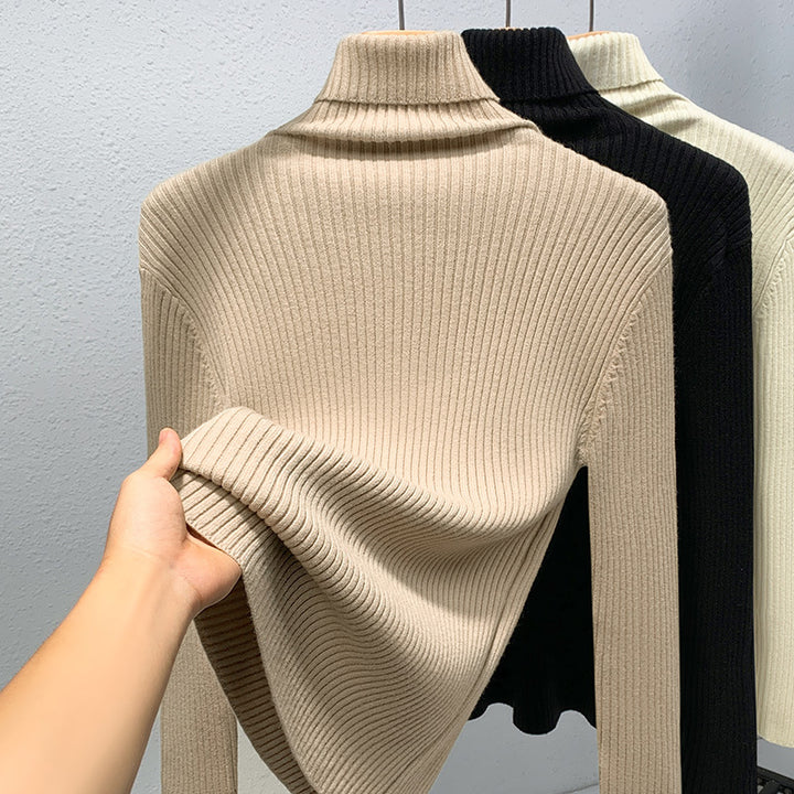 Dame rullekrave sweater i fin ribstrik Stilla