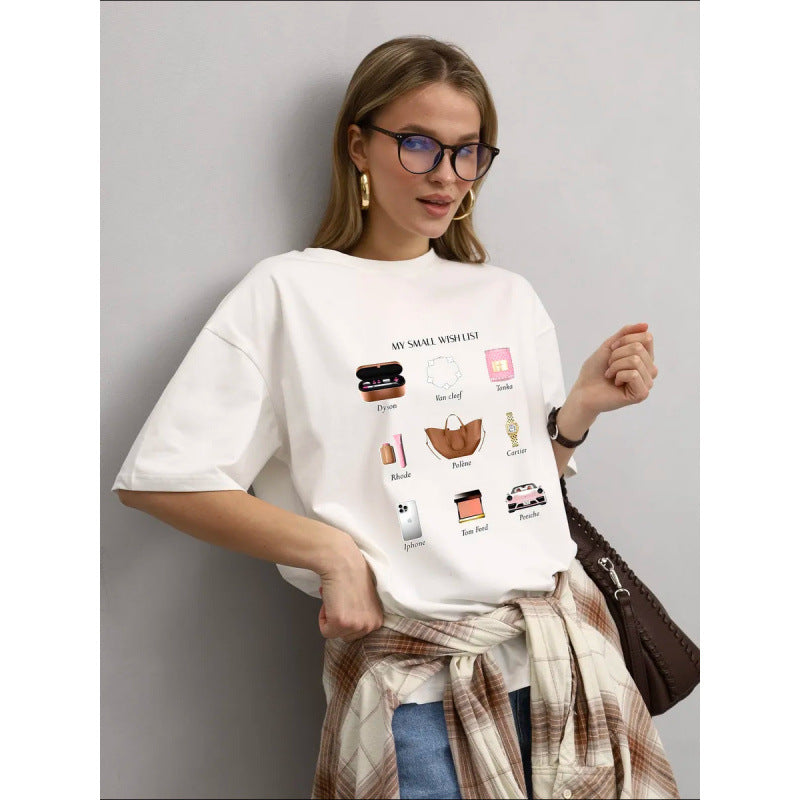 Dame T-shirt med kreativ ønskeseddel-print og afslappet oversized cut Stilla