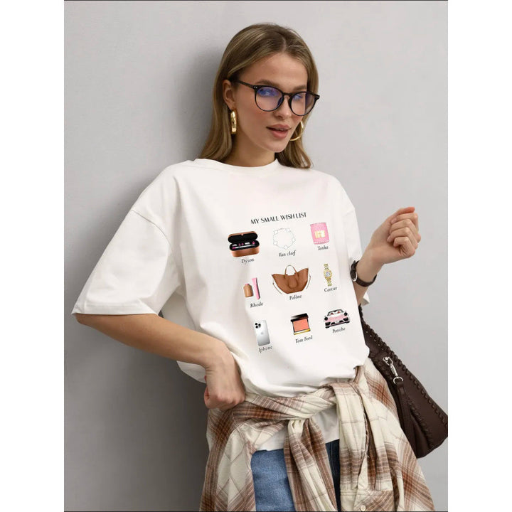 Dame T-shirt med kreativ ønskeseddel-print og afslappet oversized cut Stilla