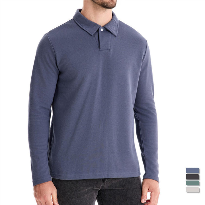 Herrer Langærmet Poloshirt med intensivt strukturelt design og klassisk krave Stilla