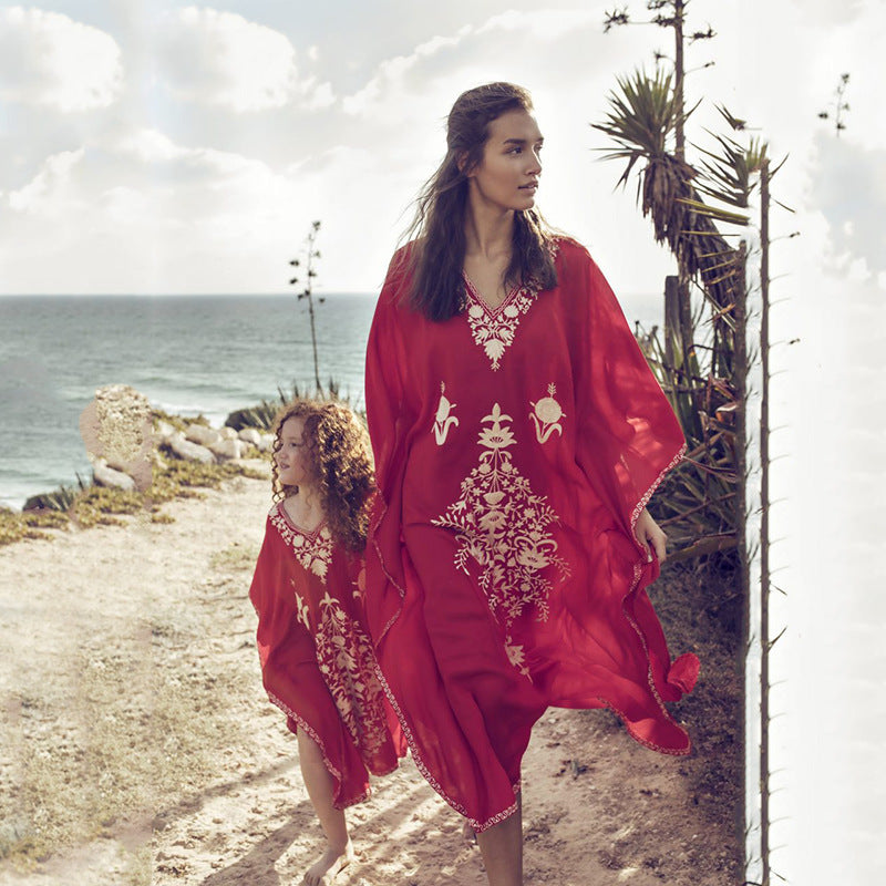 Dame Strandkaftan med kunstnerisk broderi og luftig pasform Stilla