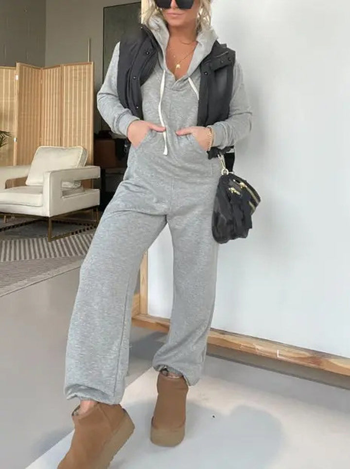 Dame casual jumpsuit med praktisk lynlås og hoodie-krave Stilla