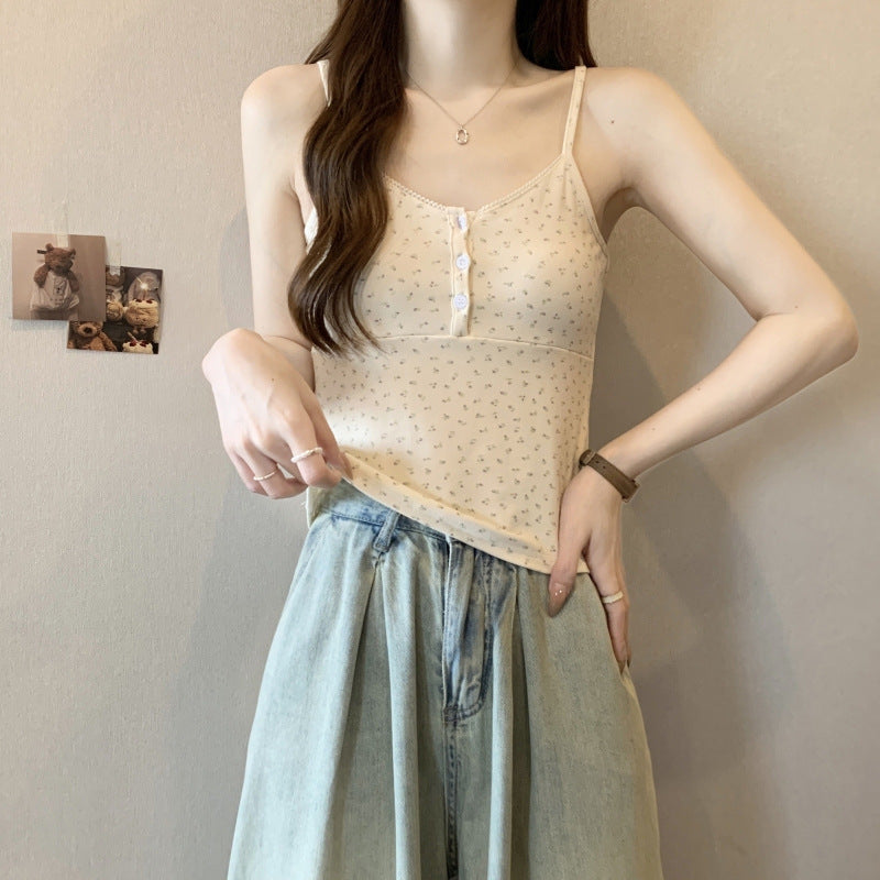 Femme Knaplukning Blomster-Camisole Stilla