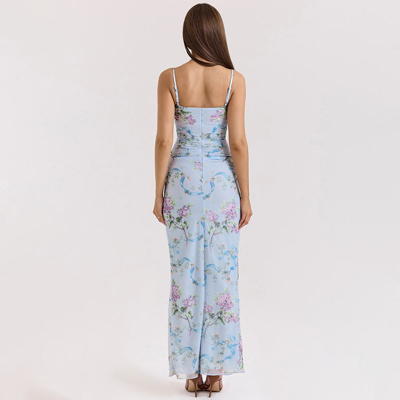 Dame Floral Print Maxi Kjole med høj sideslids Stilla