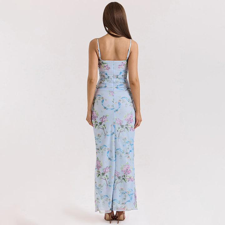 Dame Floral Print Maxi Kjole med høj sideslids Stilla