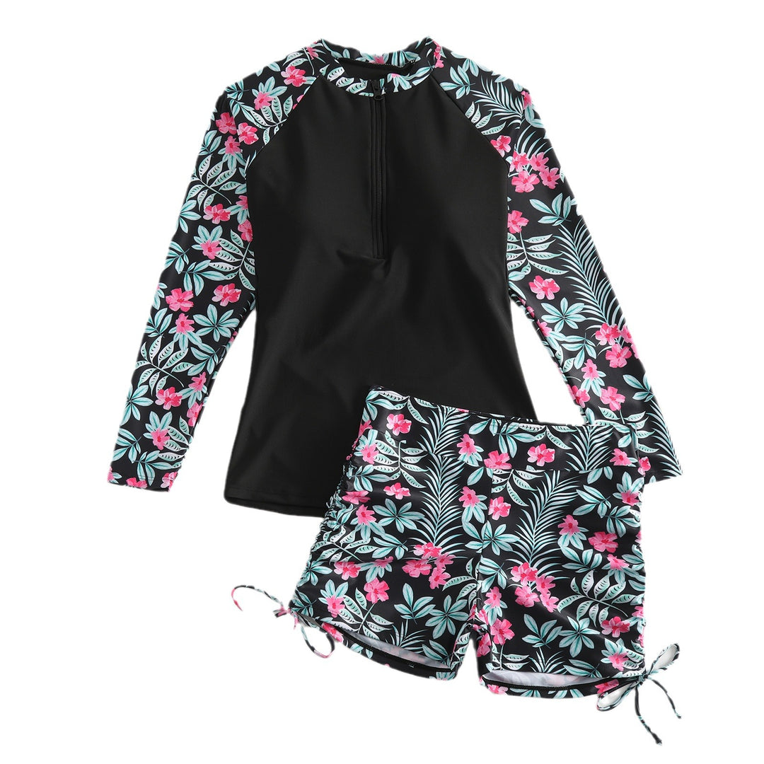 Dame Langærmet Svømmetop med blomstermotiv og Shorts Stilla