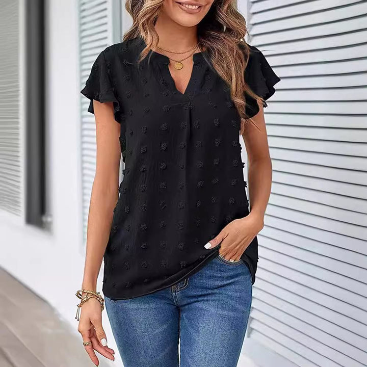 Dame elegant blouse med fint strukturdesign og korte ærmer Stilla