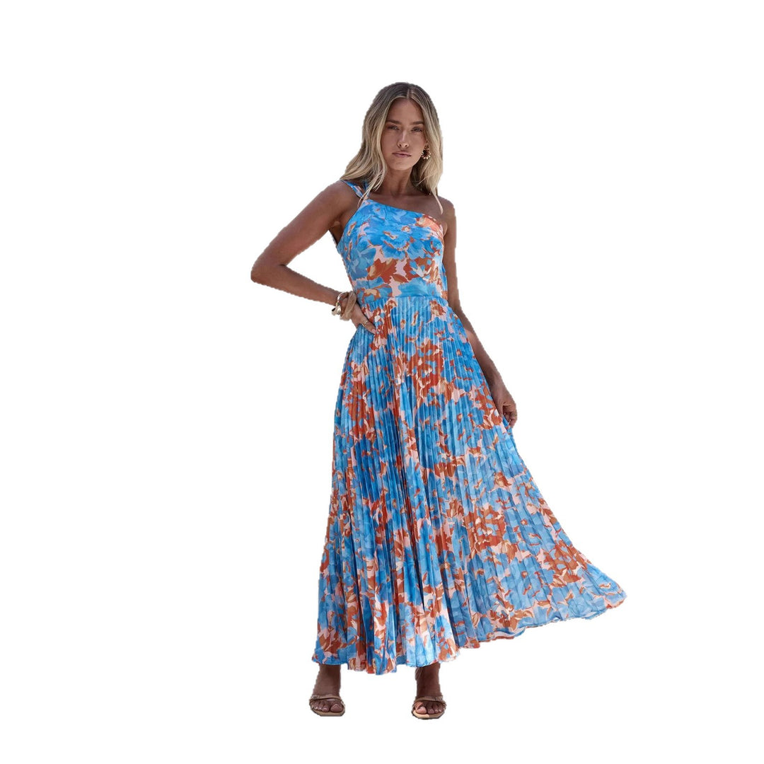 Dame maxi kjole med svingende plisseret nederdel og feminin blomsterdesign