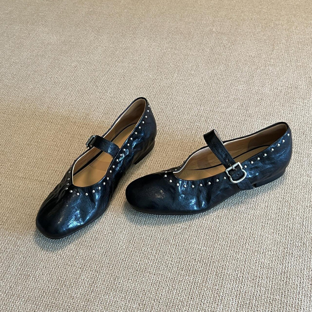 Dame Mary Jane Ballerinas med justerbar rem Stilla