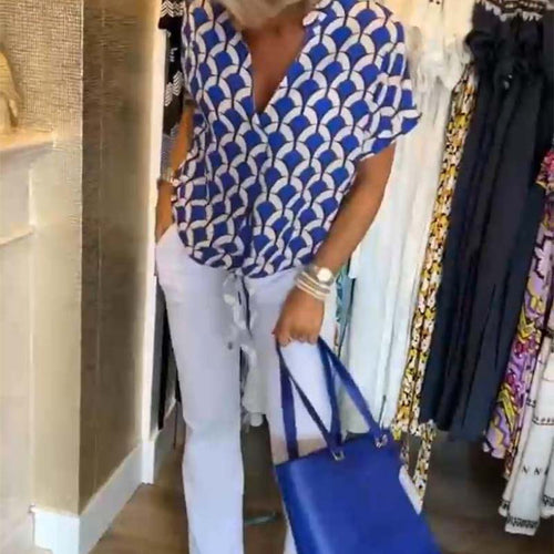 Dame afslappet bluse skjorte med geometrisk mønster og løs pasform Stilla