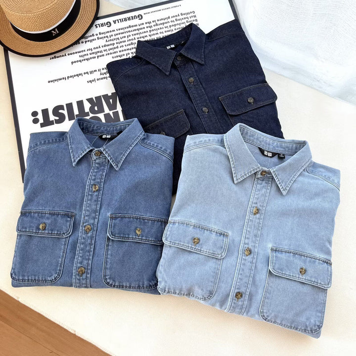 Kvinders afslappede denimskjorte bluse med brystlommer Stilla