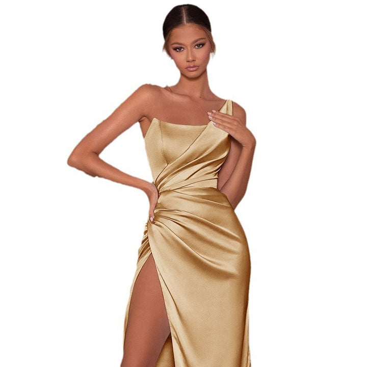 Dame Elegant Wrap Dress med asymmetrisk spalte og flydende satin Skovae